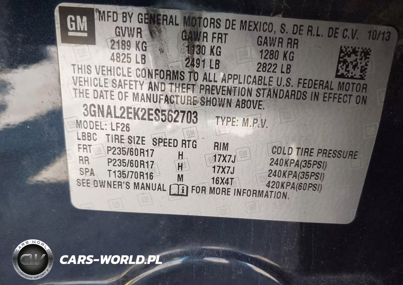 2014 Chevrolet Captiva Sport 2Ls VIN:3GNAL2EK2ES562703 - 9
