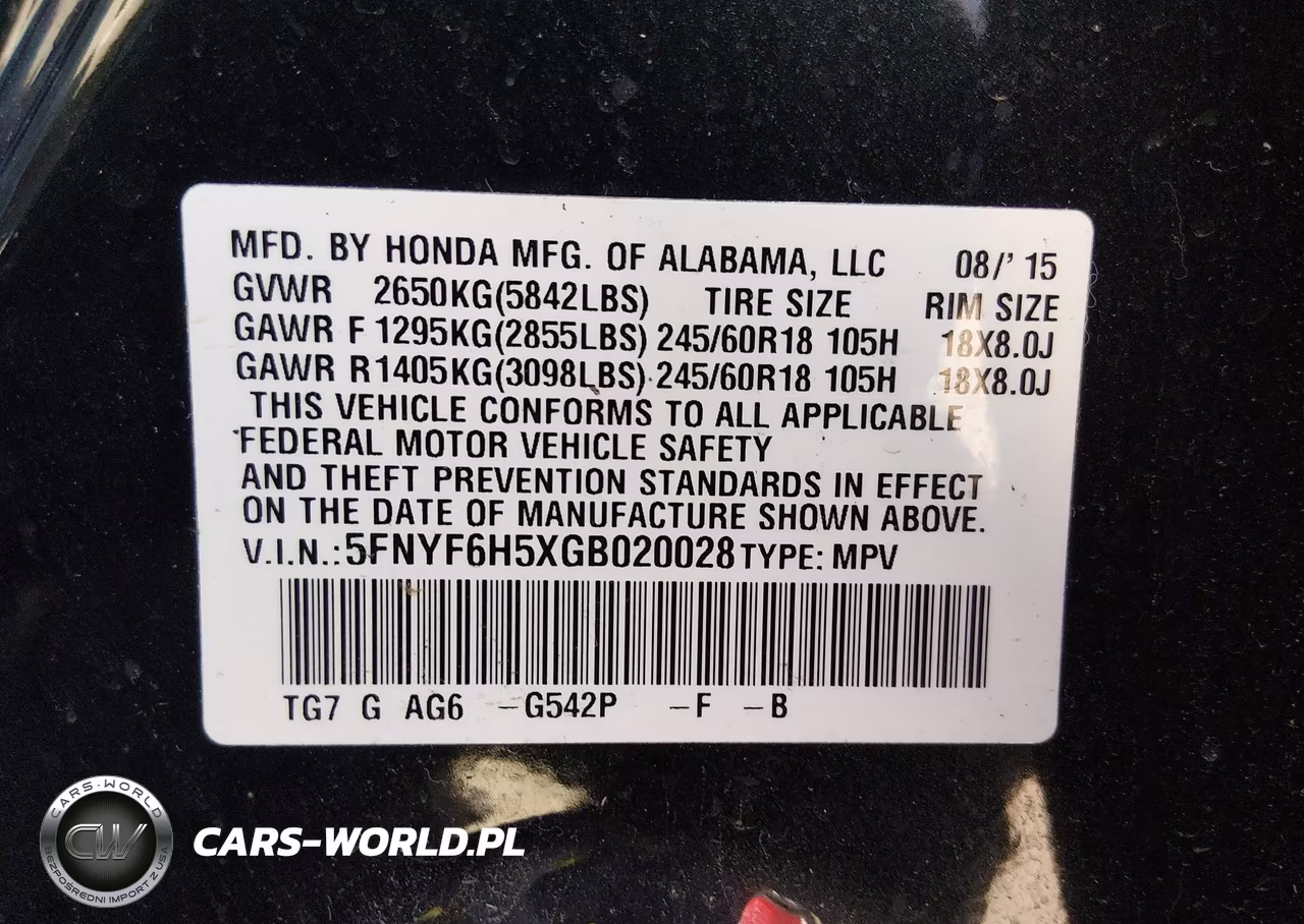 2016 Honda Pilot Ex-L VIN:5FNYF6H5XGB020028 - 9