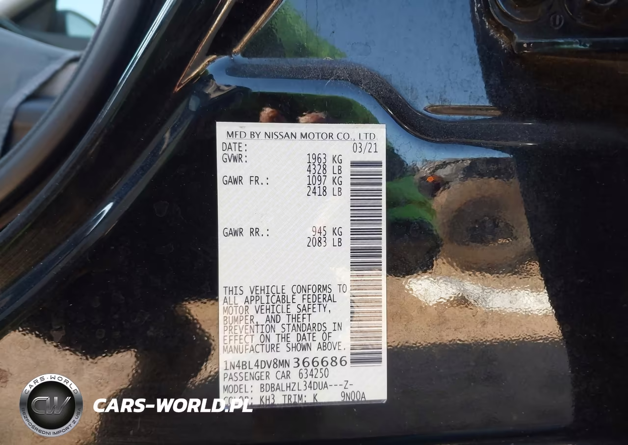 2021 Nissan Altima Sv Fwd VIN:1N4BL4DV8MN366686 - 9