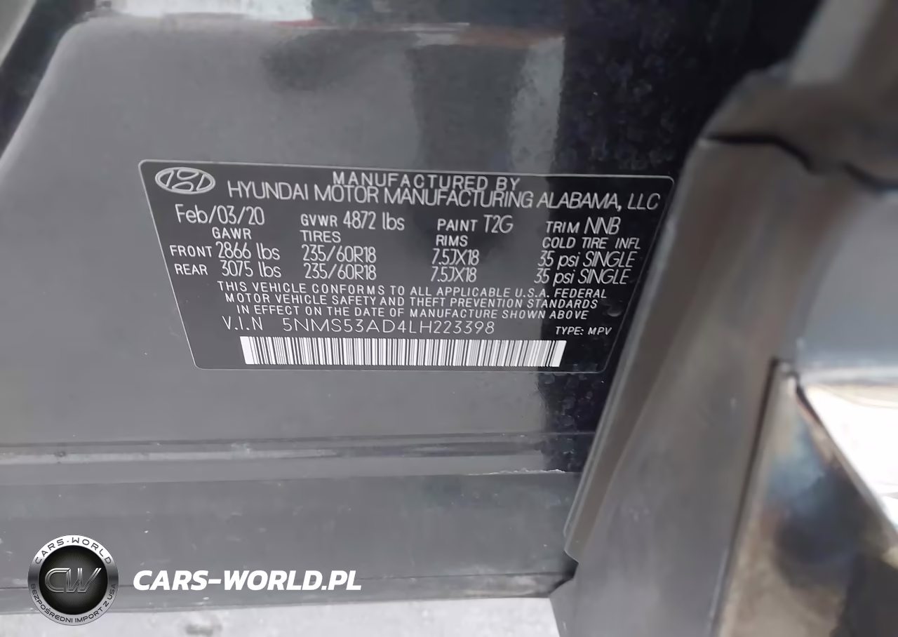 2020 Hyundai Santa Fe Limited VIN:5NMS53AD4LH223398 - 9