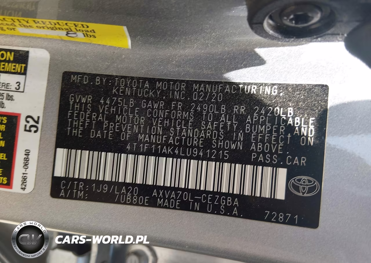 2020 Toyota Camry Xle VIN:4T1F11AK4LU941215 - 9