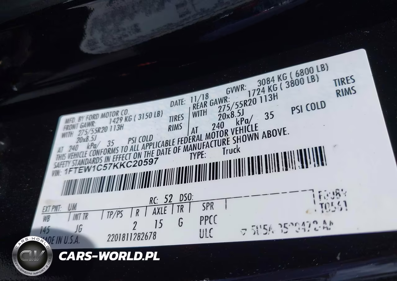 2019 Ford F150 Supercrew VIN:1FTEW1C57KKC20597 - 9