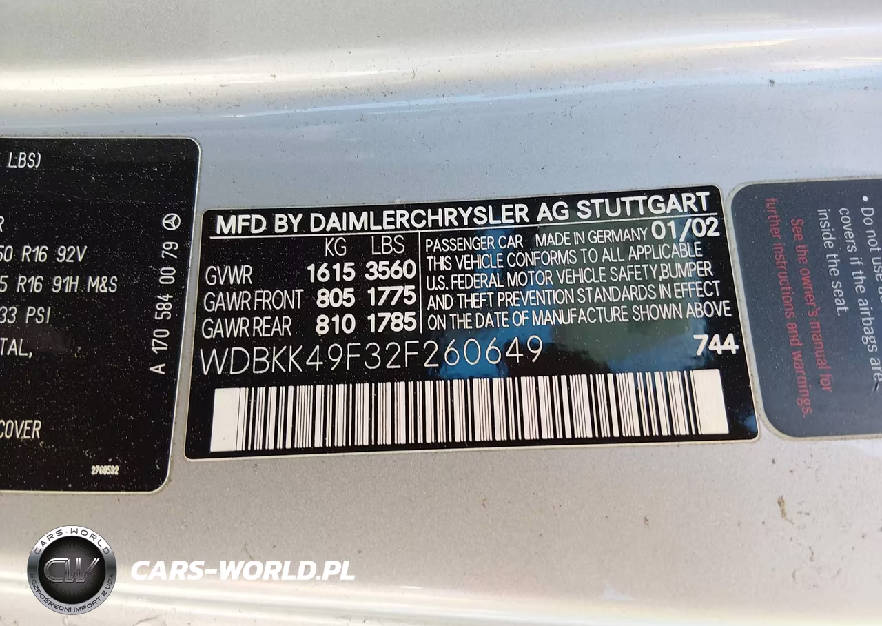 2002 Mercedes-Benz Slk 230 Kompressor VIN:WDBKK49F32F260649 - 9