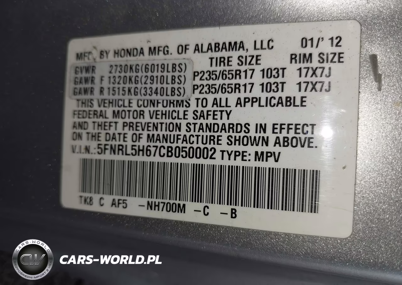 2012 Honda Odyssey Ex-L VIN:5FNRL5H67CB050002 - 9
