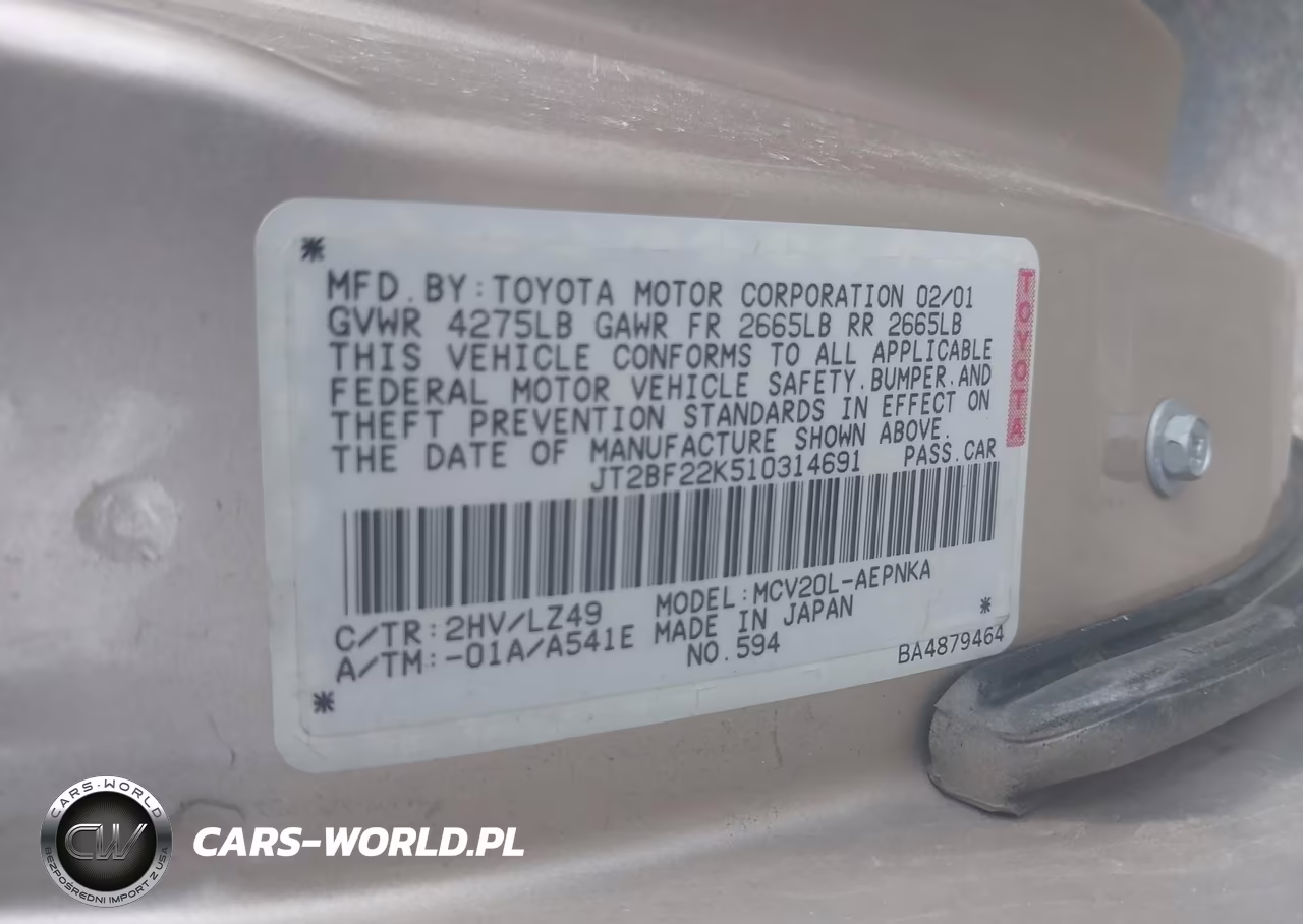 2001 Toyota Camry Le V6 VIN:JT2BF22K510314691 - 9