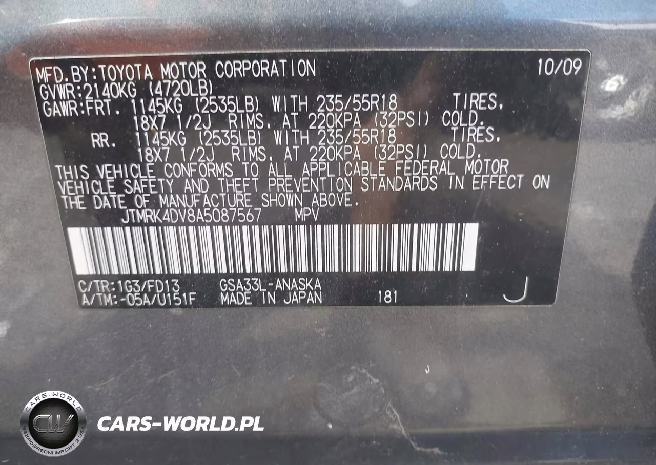 2010 Toyota Rav4 Sport V6 VIN:JTMRK4DV8A5087567 - 9