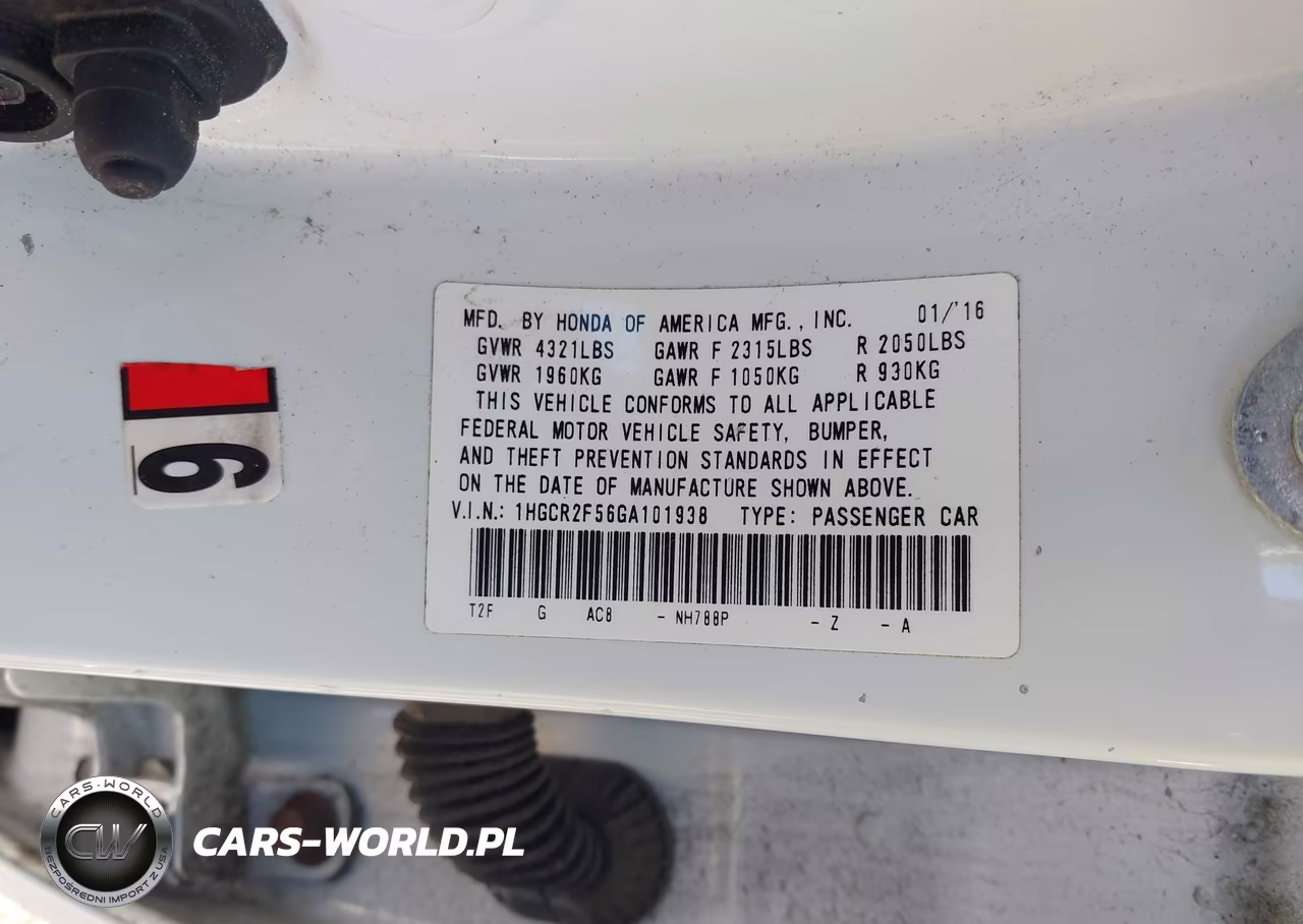2016 Honda Accord Sport VIN:1HGCR2F56GA101938 - 9