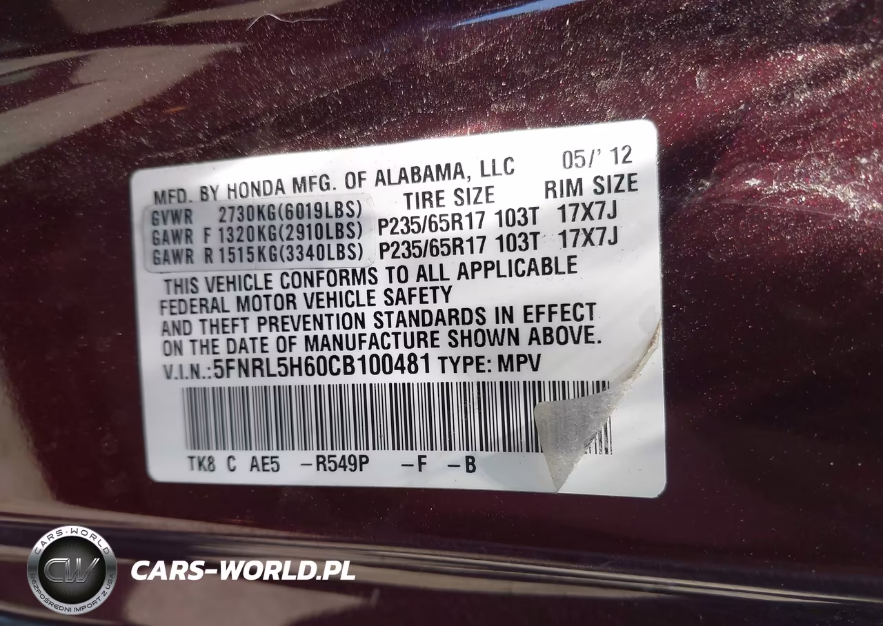 2012 Honda Odyssey Ex-L VIN:5FNRL5H60CB100481 - 9