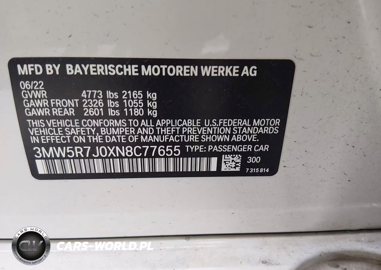 2022 BMW 330I xDrive VIN:3MW5R7J0XN8C77655 - 9