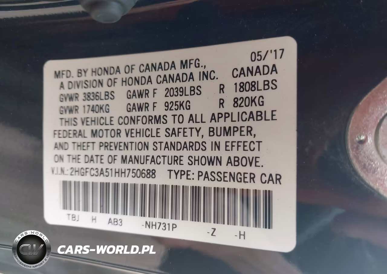 2017 Honda Civic Si VIN:2HGFC3A51HH750688 - 9