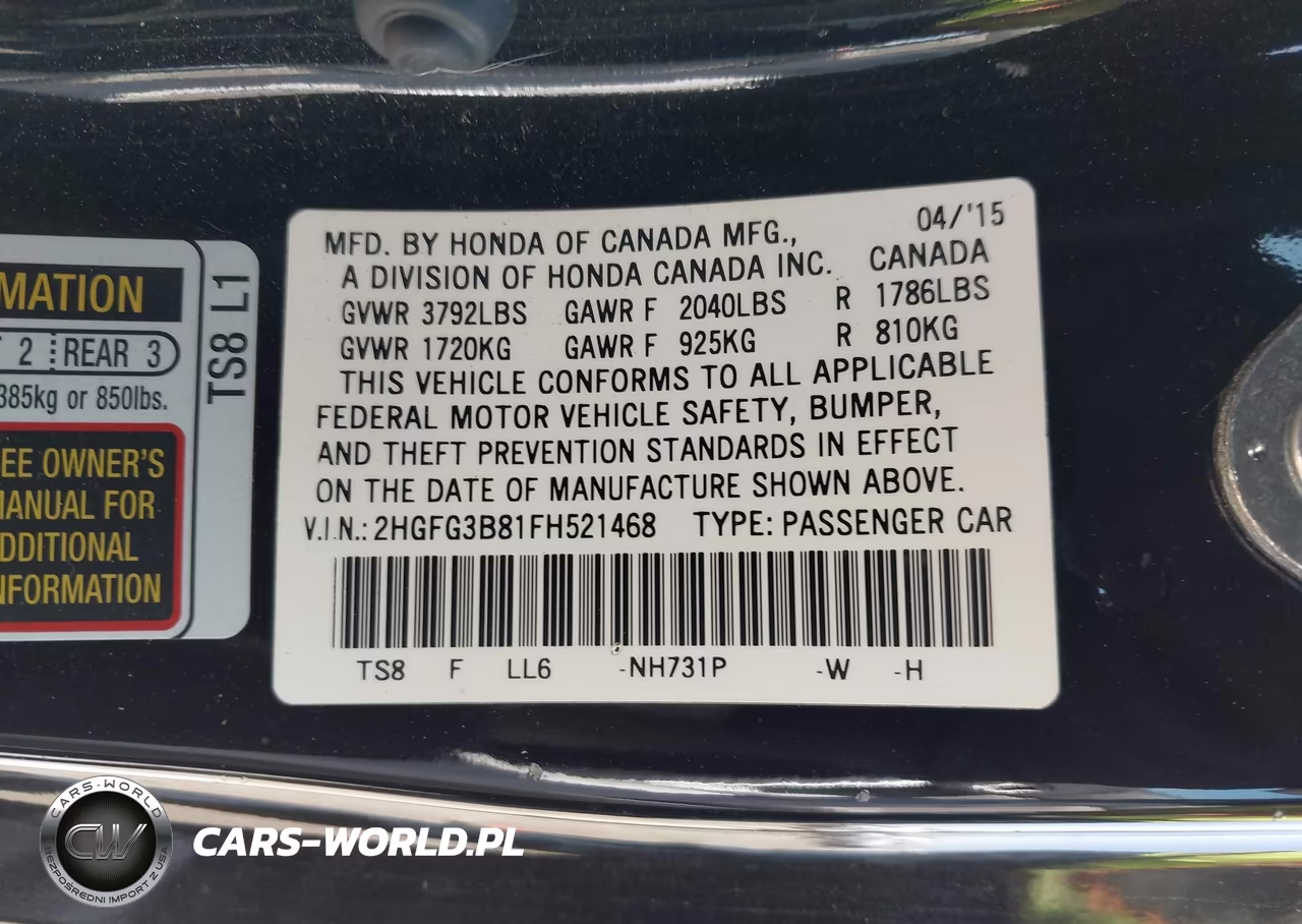 2015 Honda Civic Ex VIN:2HGFG3B81FH521468 - 9