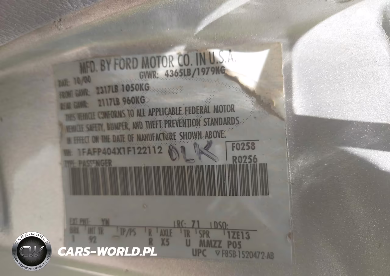 2001 Ford Mustang VIN:1FAFP404X1F122112 - 9