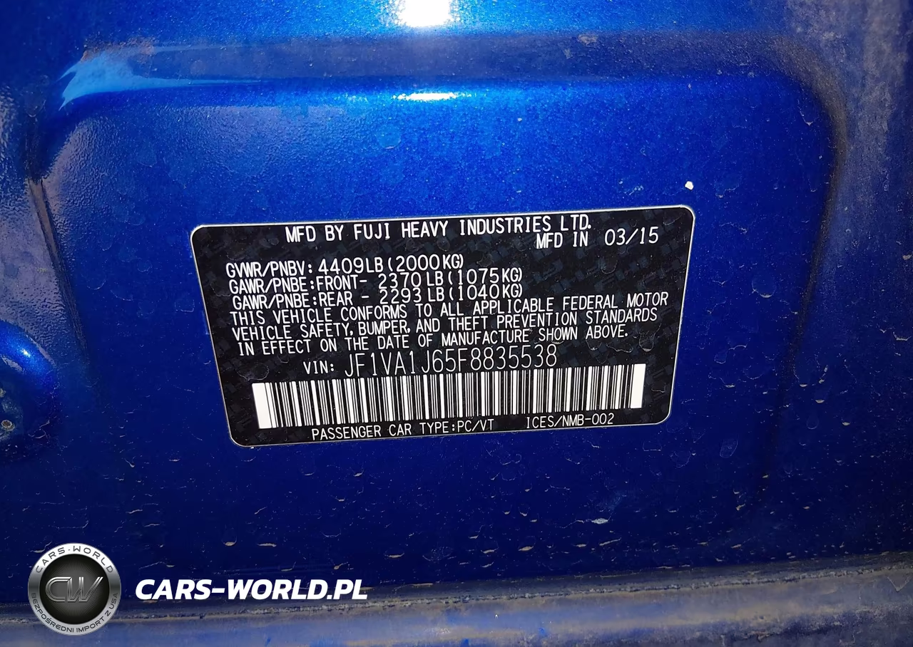 2015 Subaru Wrx Limited VIN:JF1VA1J65F8835538 - 9