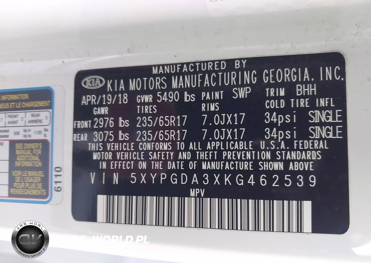 2019 Kia Sorento 2.4L Lx VIN:5XYPGDA3XKG462539 - 9
