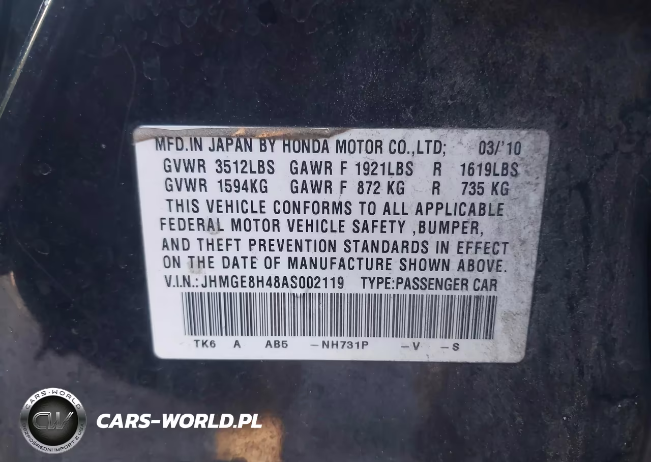 2010 Honda Fit Sport VIN:JHMGE8H48AS002119 - 9