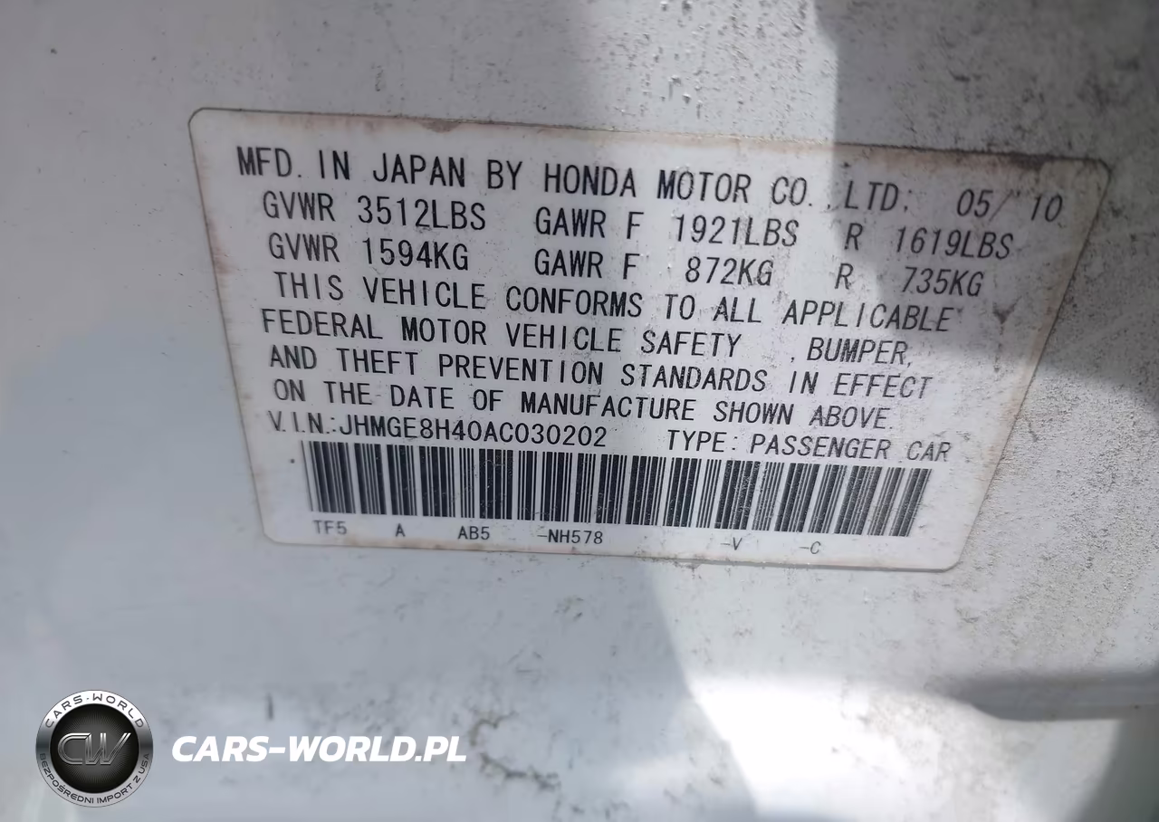 2010 Honda Fit Sport VIN:JHMGE8H40AC030202 - 9