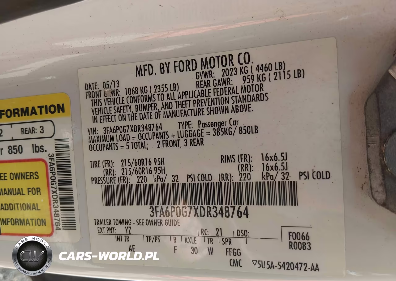 2013 Ford Fusion S VIN:3FA6P0G7XDR348764 - 9