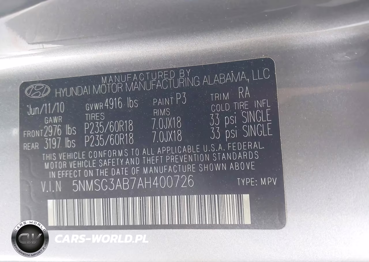 2010 Hyundai Santa Fe Gls VIN:5NMSG3AB7AH400726 - 9