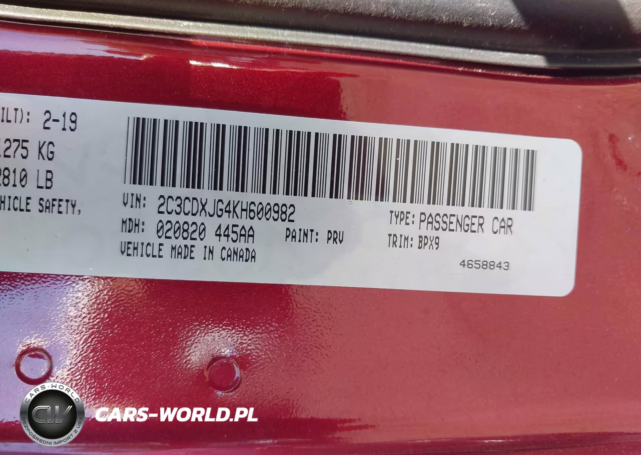 2019 Dodge Charger Sxt Awd VIN:2C3CDXJG4KH600982 - 9