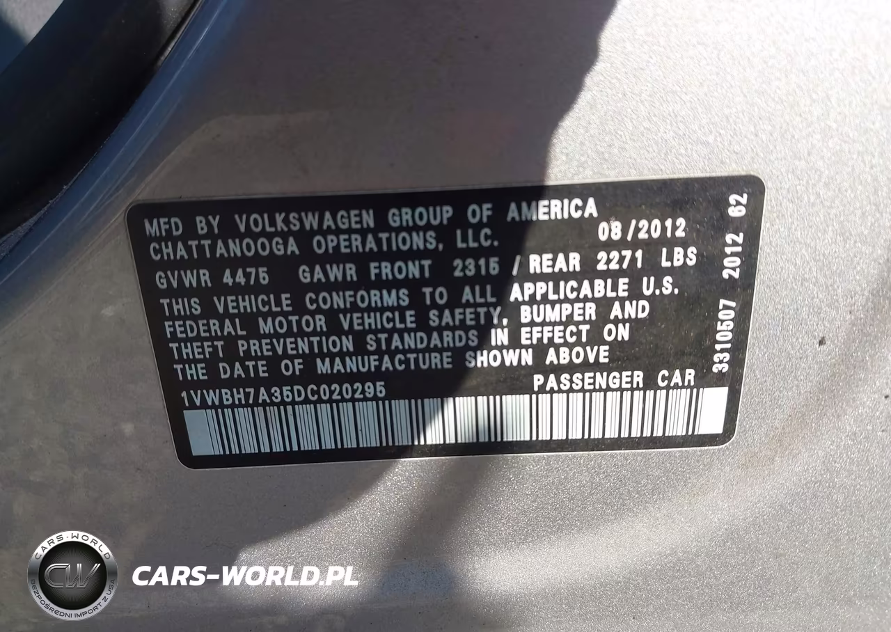 2013 Volkswagen Passat 2.5L Se VIN:1VWBH7A35DC020295 - 9