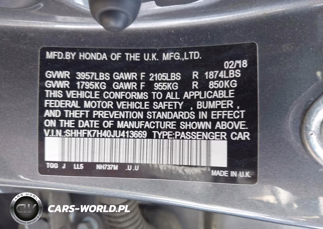 2018 Honda Civic Sport VIN:SHHFK7H40JU413669 - 9