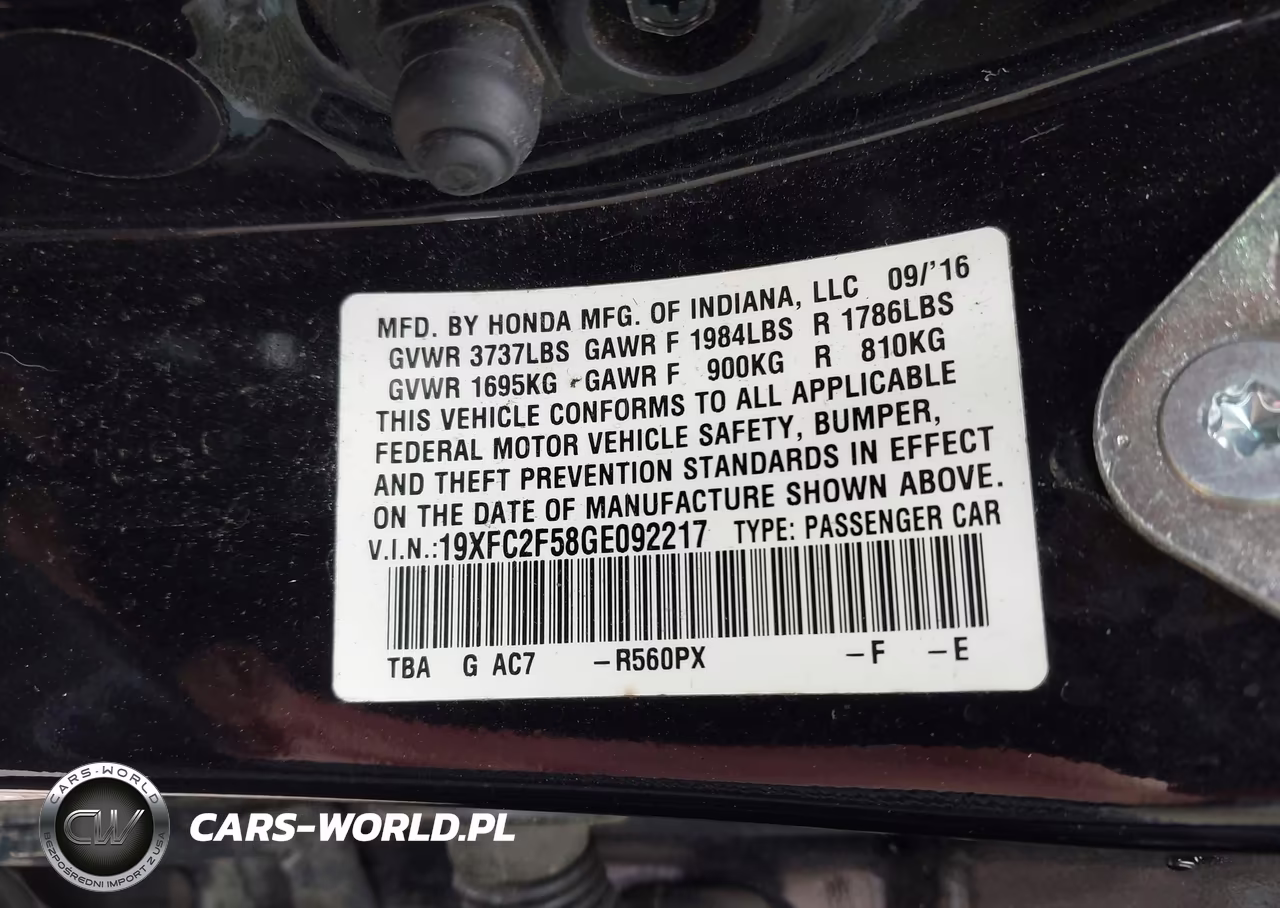 2016 Honda Civic Lx VIN:19XFC2F58GE092217 - 9