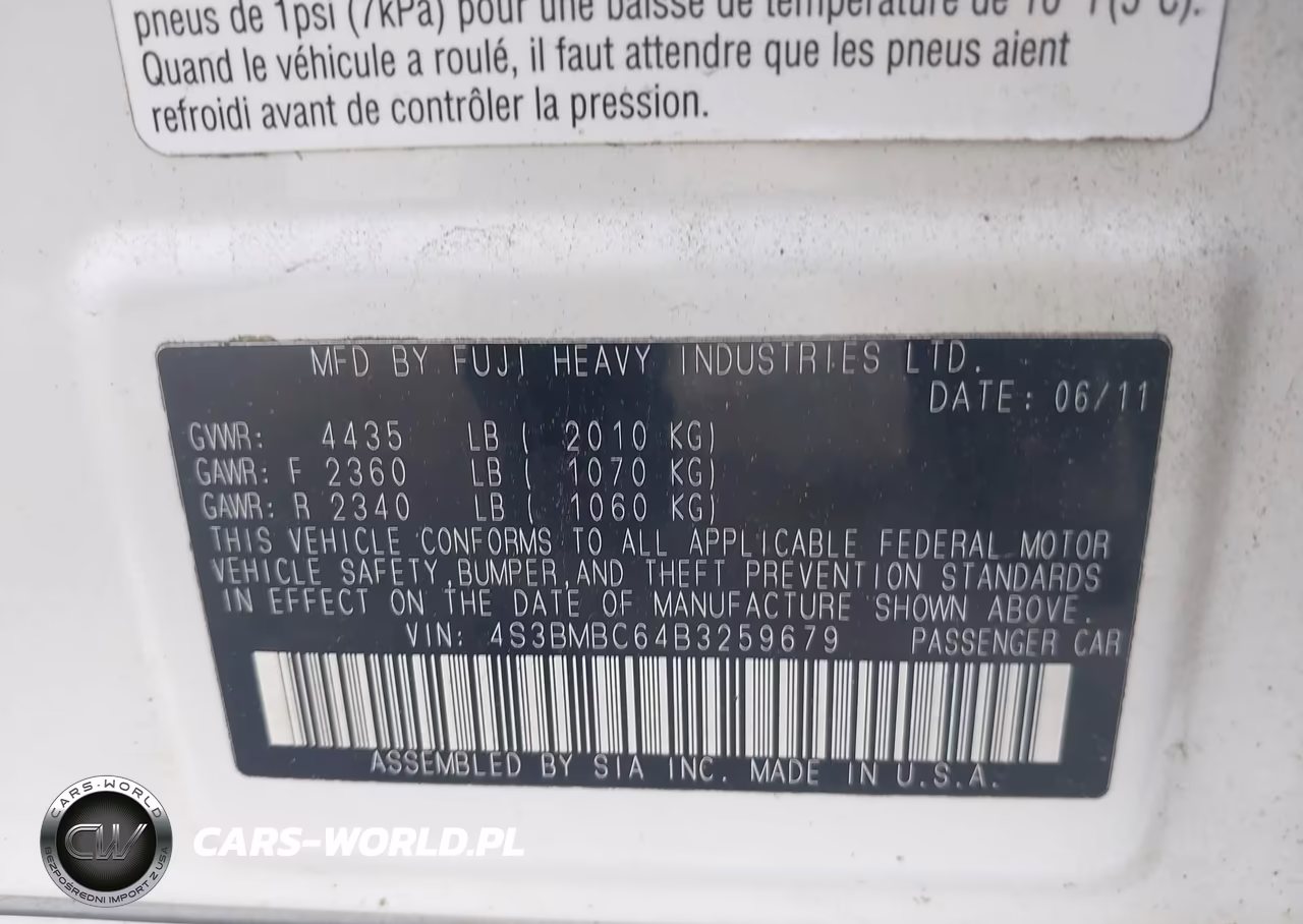 2011 Subaru Legacy 2.5I Premium VIN:4S3BMBC64B3259679 - 9