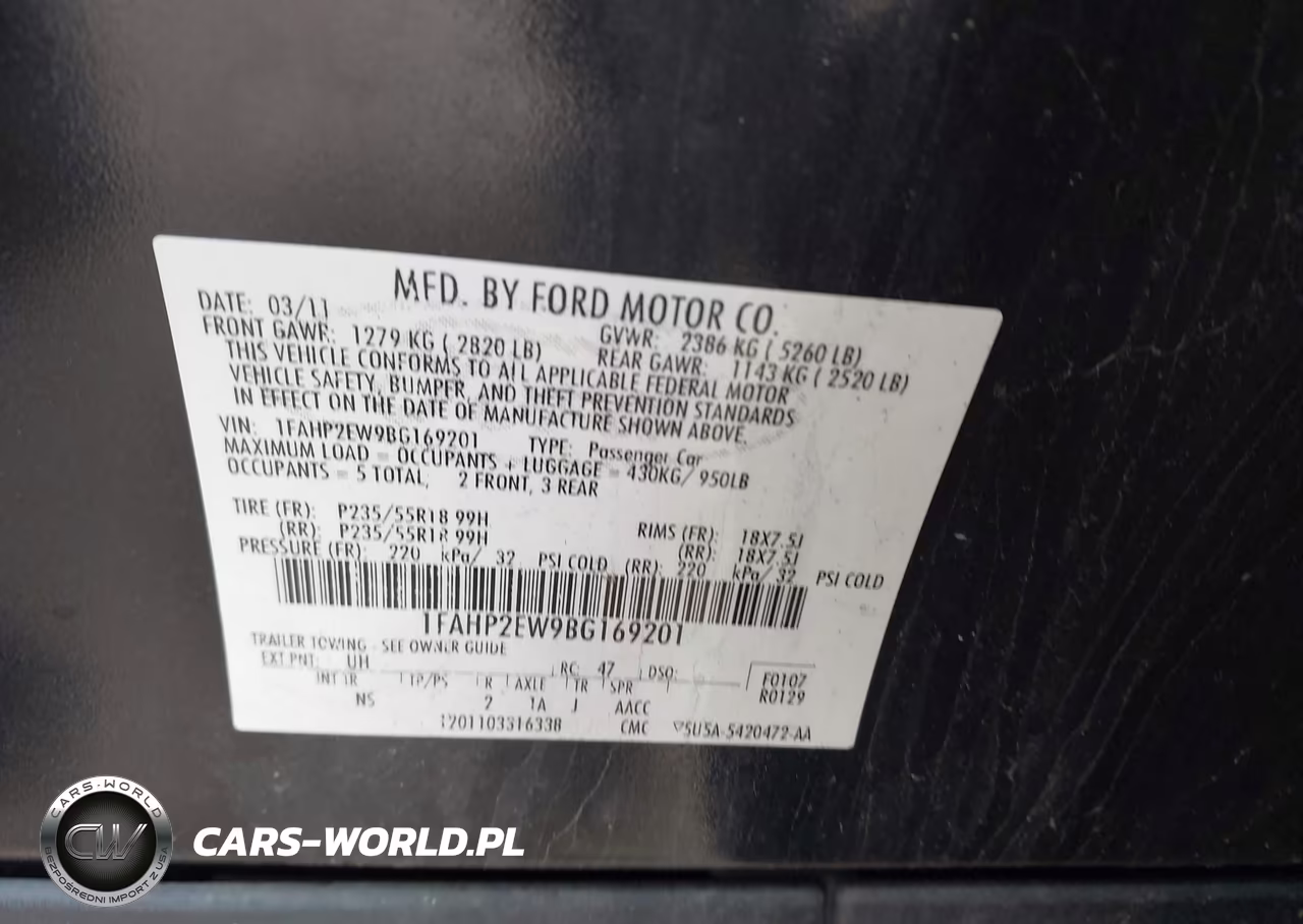 2011 Ford Taurus Sel VIN:1FAHP2EW9BG169201 - 9