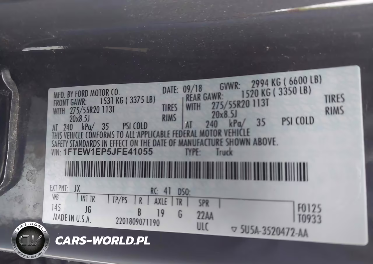 2018 Ford F-150 Xl VIN:1FTEW1EP5JFE41055 - 9