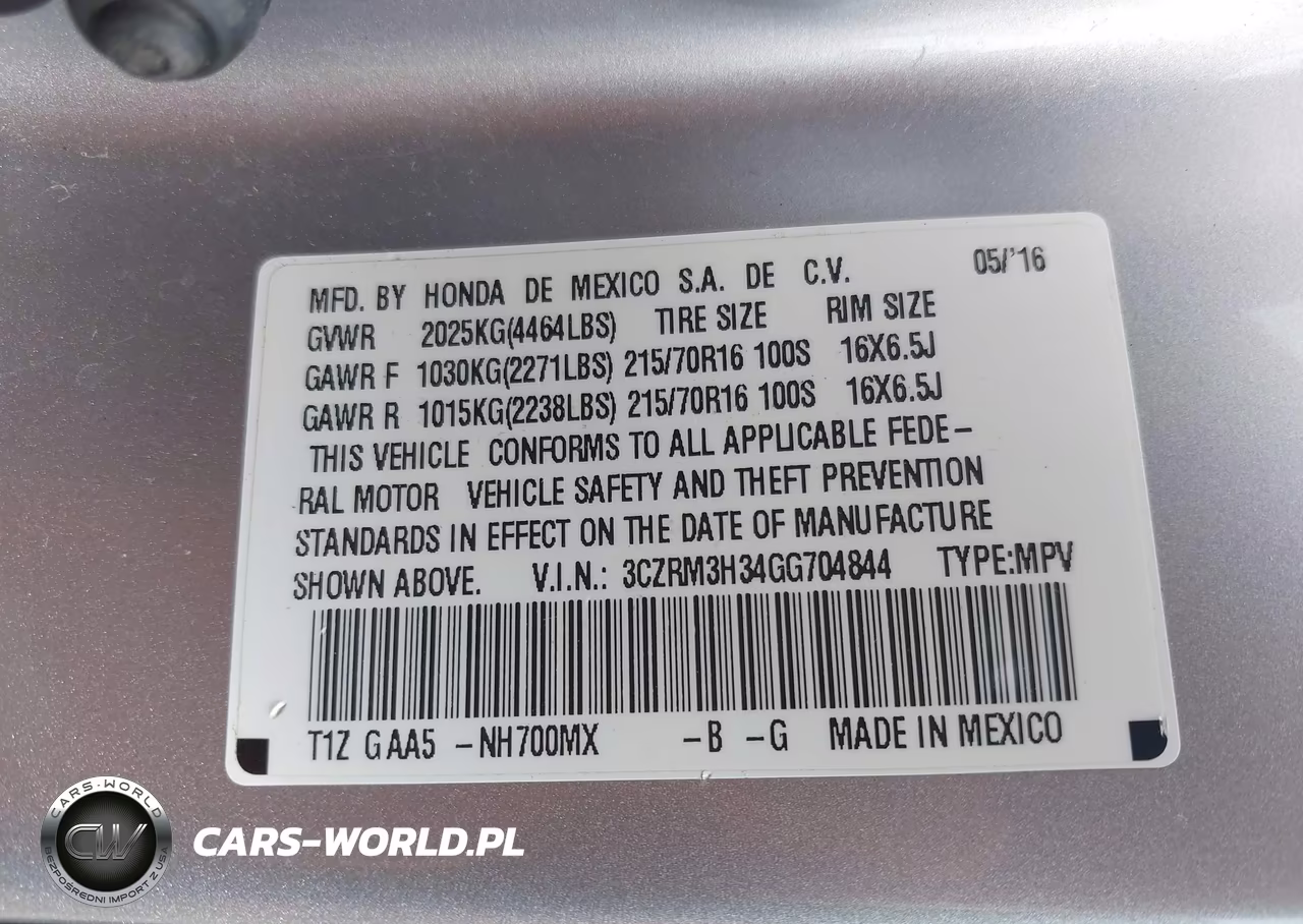 2016 Honda Cr-V Lx VIN:3CZRM3H34GG704844 - 9