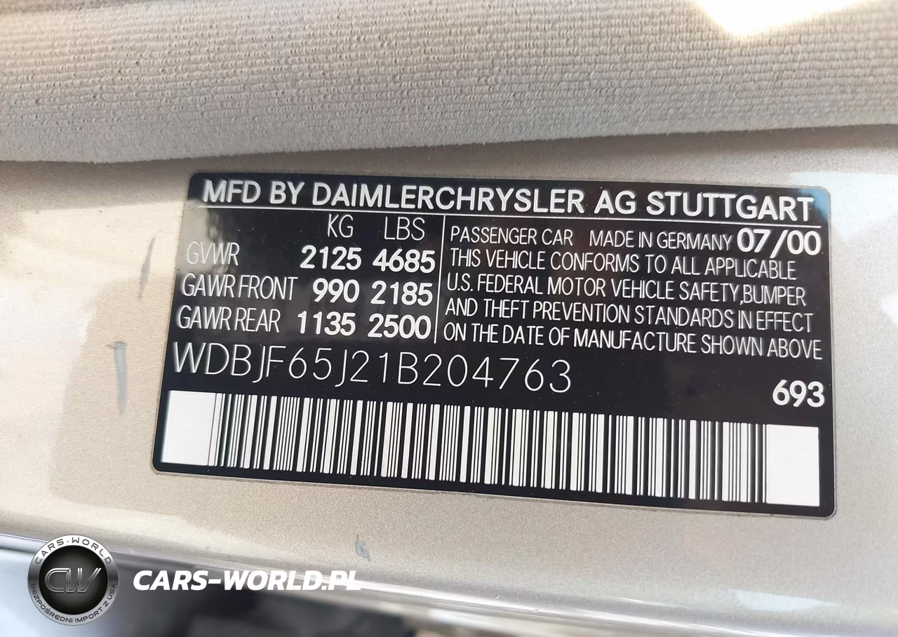 2001 Mercedes-Benz E 320 VIN:WDBJF65J21B204763 - 9
