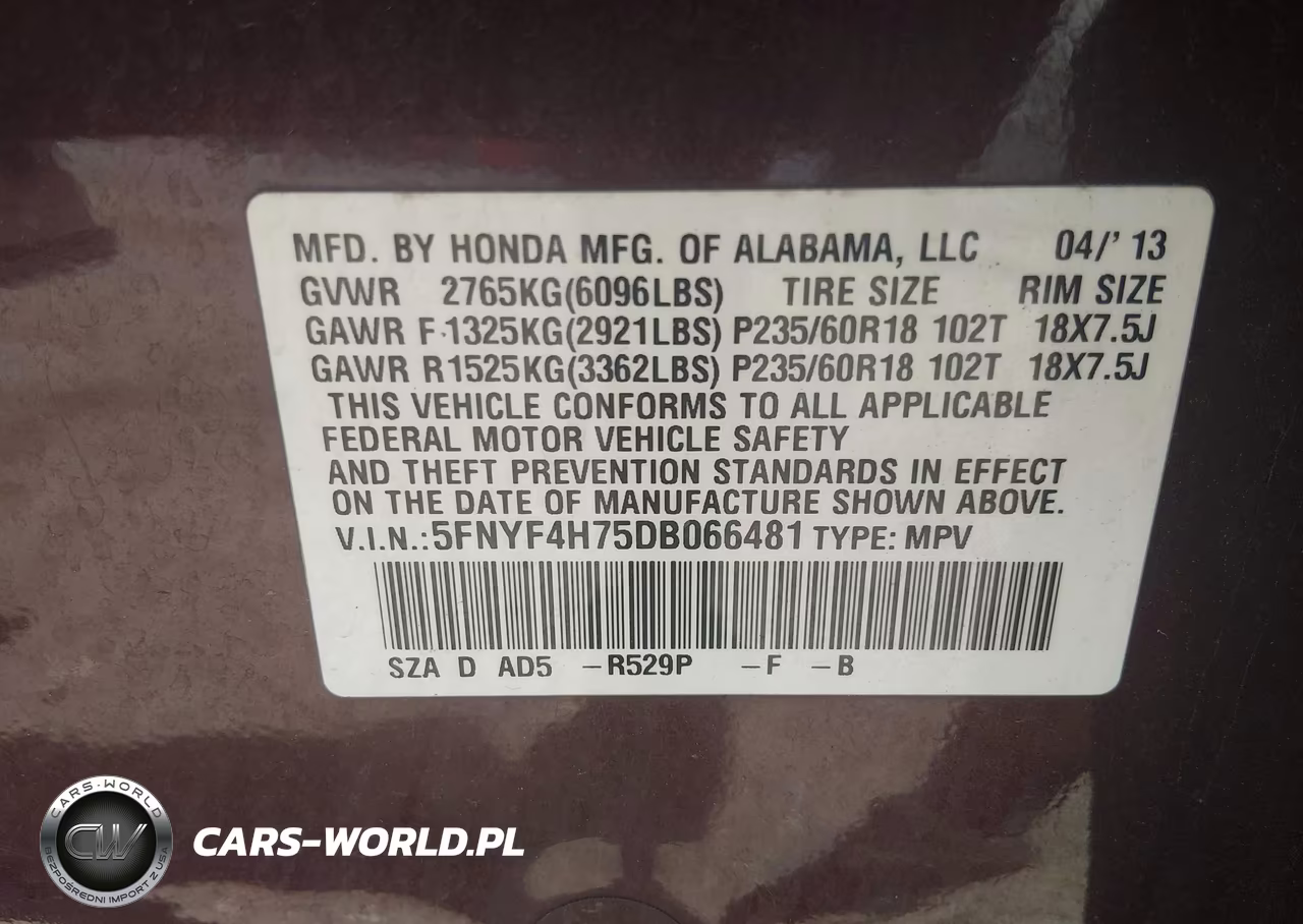 2013 Honda Pilot Ex-L VIN:5FNYF4H75DB066481 - 9