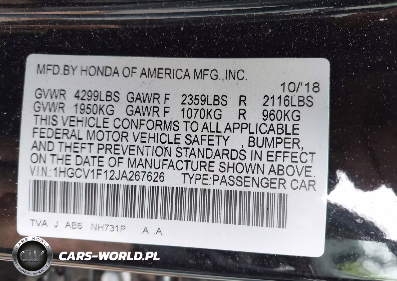 2018 Honda Accord Lx VIN:1HGCV1F12JA267626 - 9