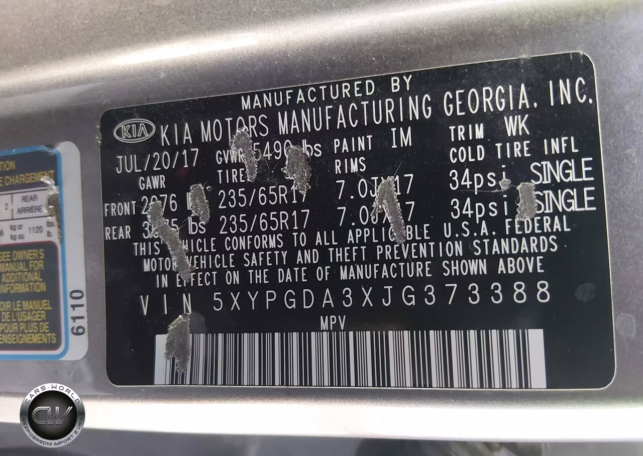 2018 Kia Sorento 2.4L Lx VIN:5XYPGDA3XJG373388 - 9