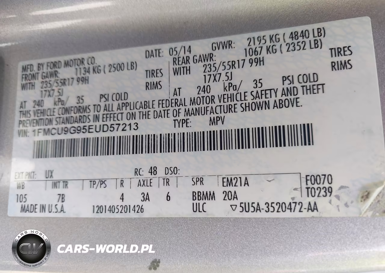 2014 Ford Escape Se VIN:1FMCU9G95EUD57213 - 9