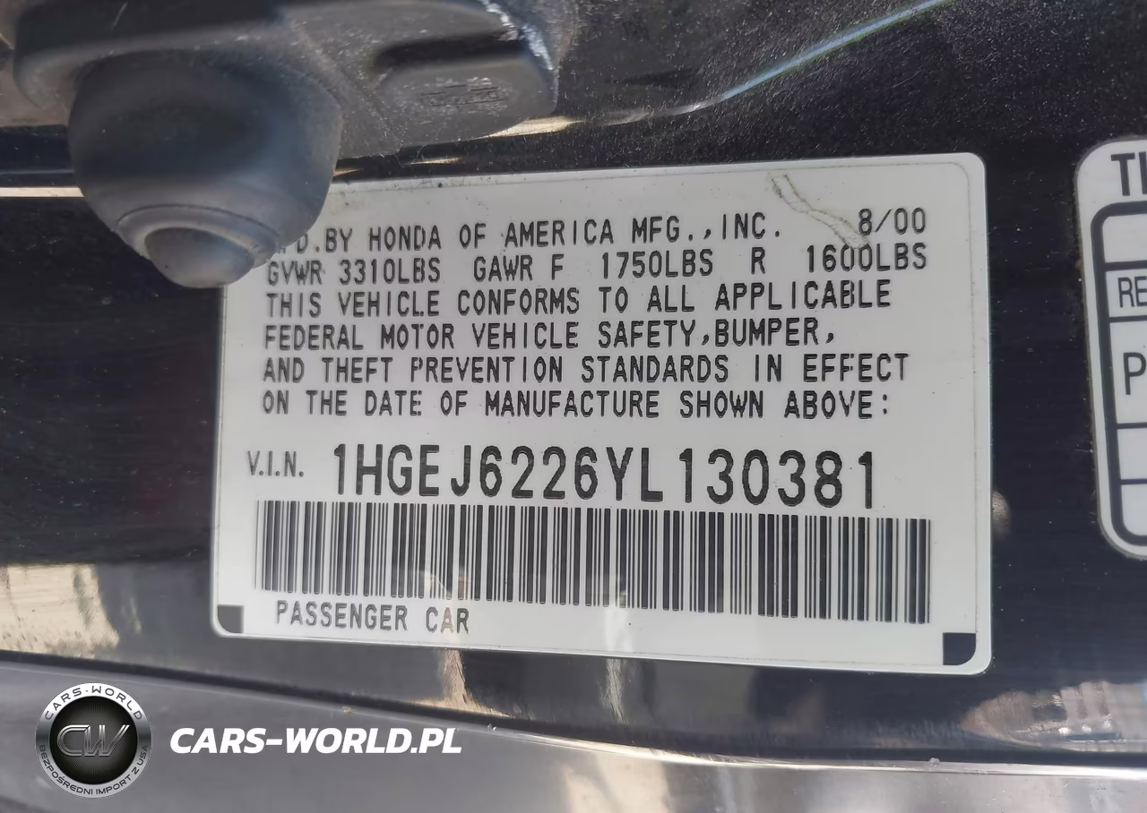 2000 Honda Civic Dx VIN:1HGEJ6226YL130381 - 9