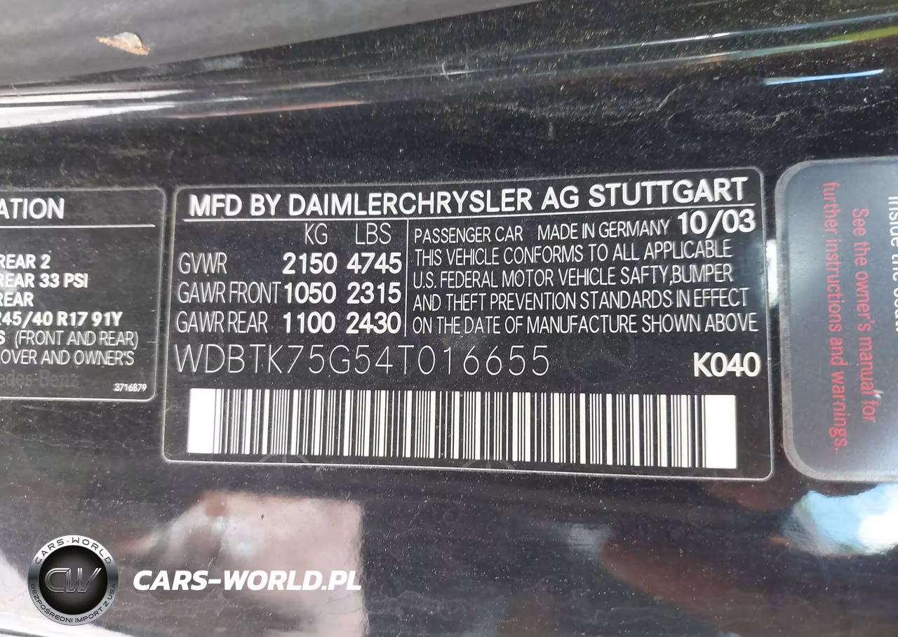 2004 Mercedes-Benz Clk 500 VIN:WDBTK75G54T016655 - 9