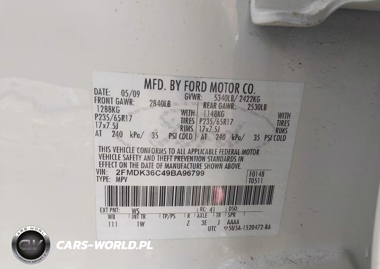 2009 Ford Edge Se VIN:2FMDK36C49BA96799 - 9