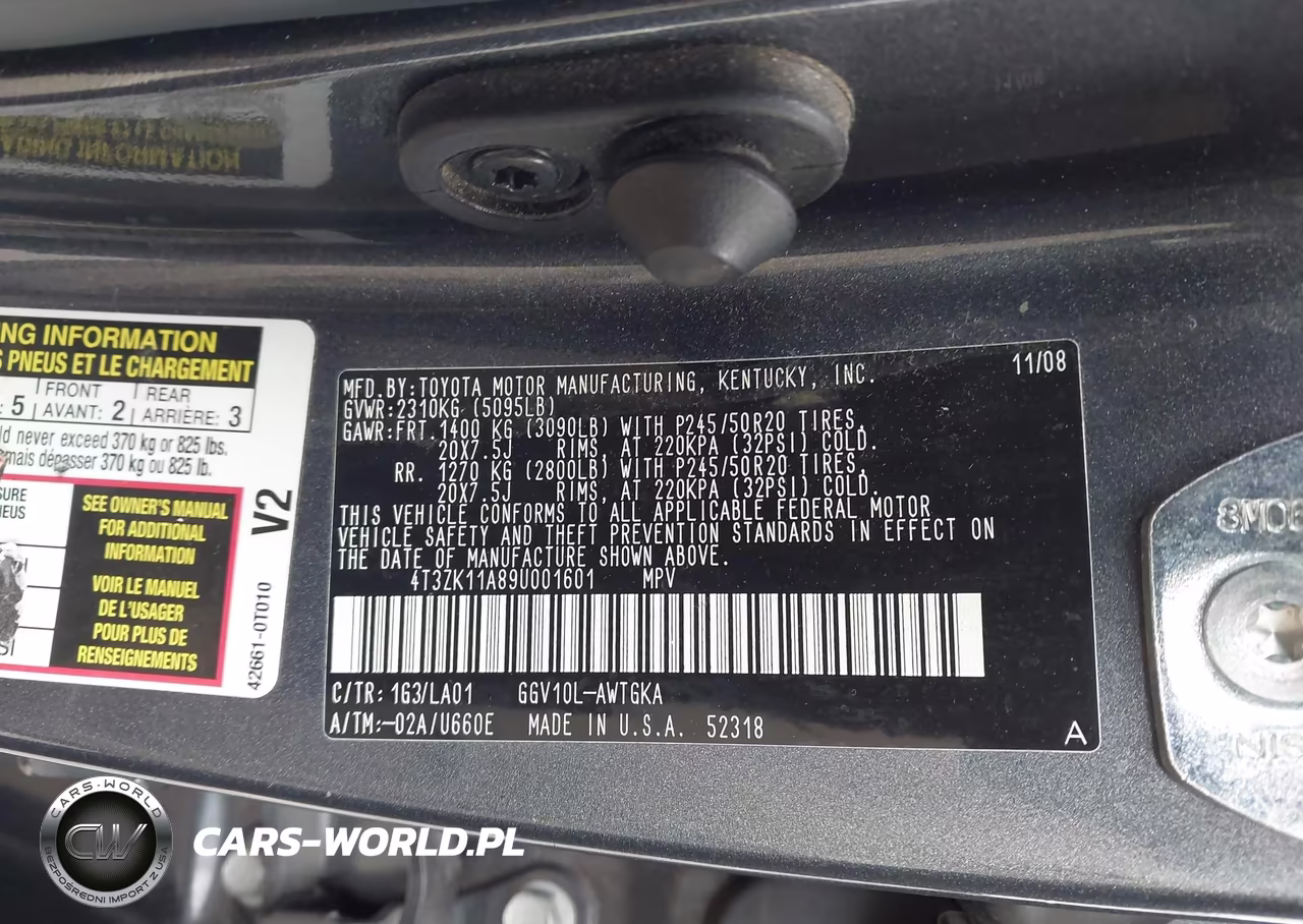 2009 Toyota Venza Base V6 VIN:4T3ZK11A89U001601 - 9