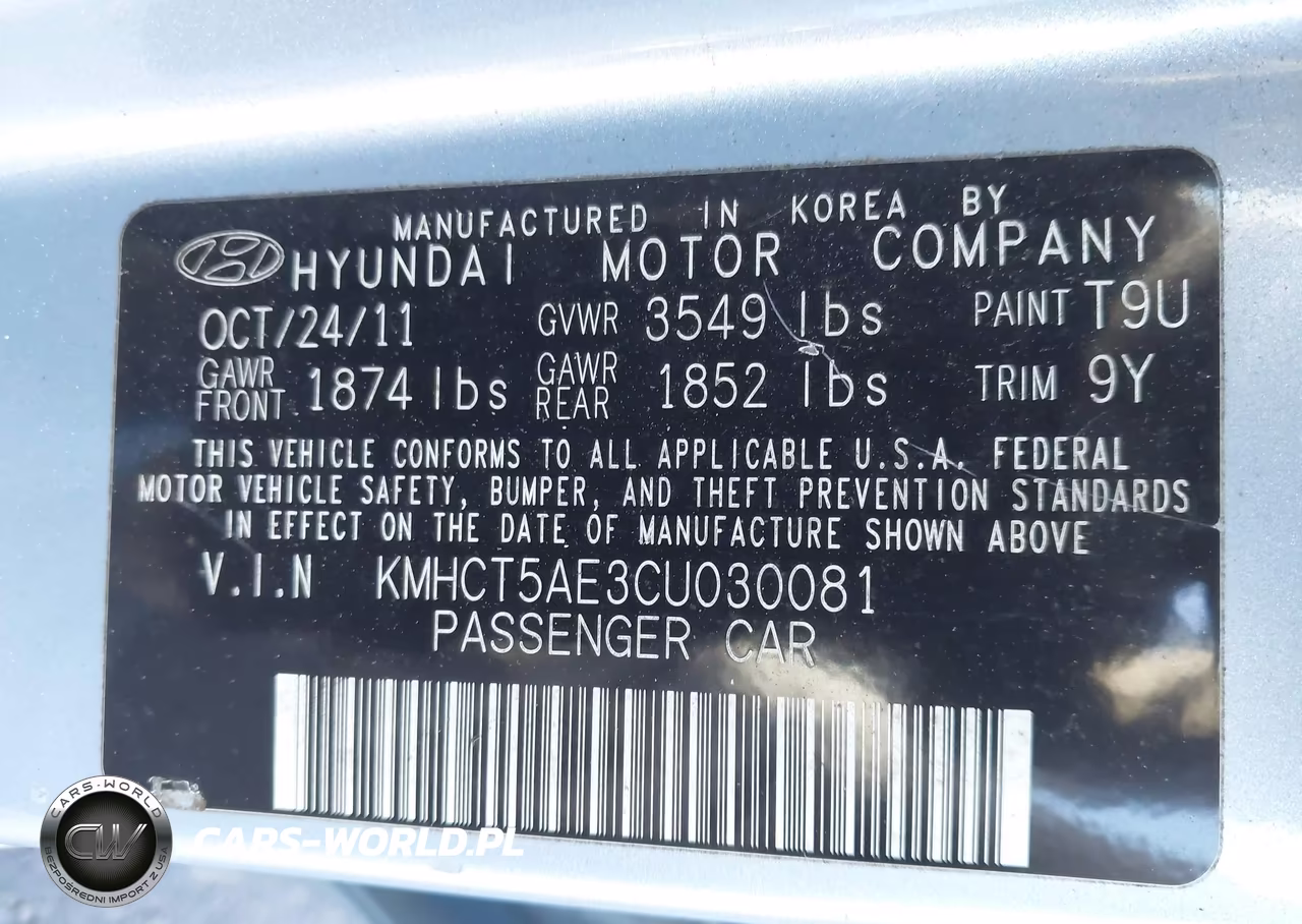 2012 Hyundai Accent Gs VIN:KMHCT5AE3CU030081 - 9