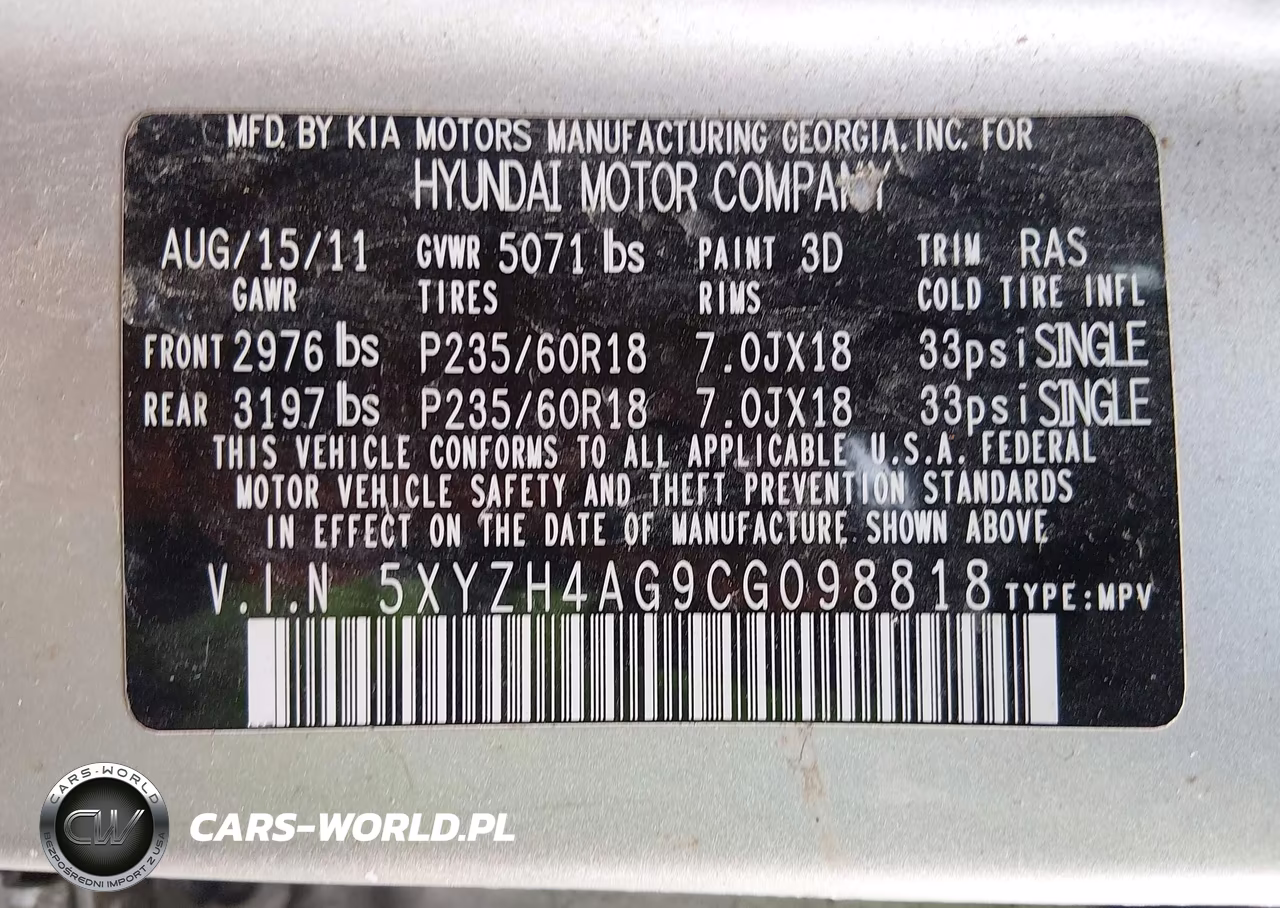 2012 Hyundai Santa Fe Se VIN:5XYZH4AG9CG098818 - 9