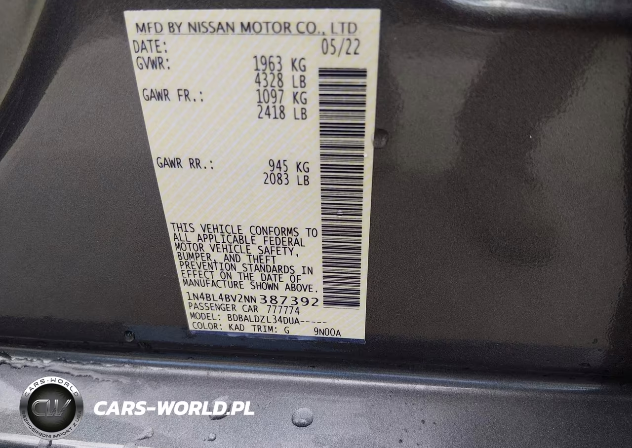 2022 Nissan Altima S Fwd VIN:1N4BL4BV2NN387392 - 9