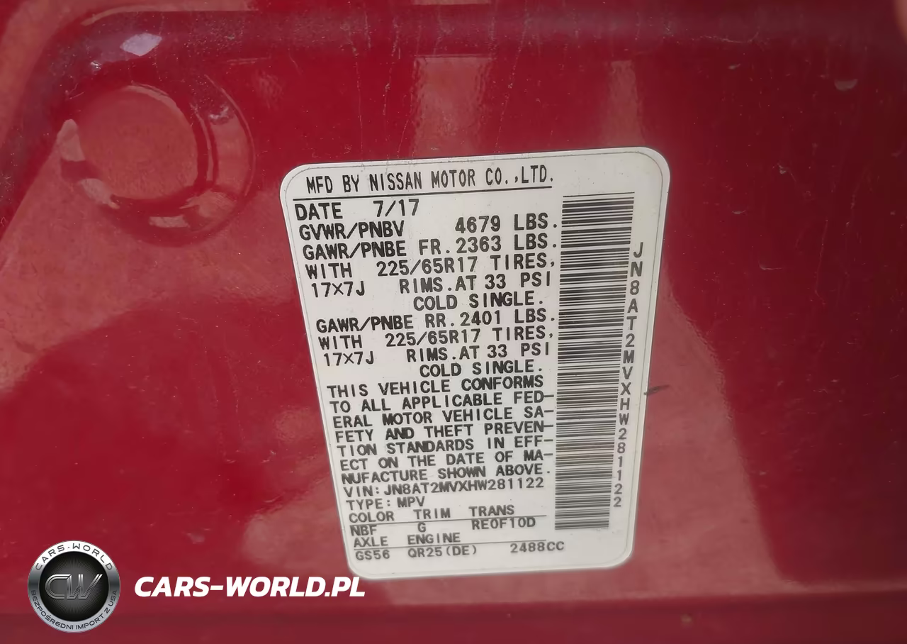 2017 Nissan Rogue Sv VIN:JN8AT2MVXHW281122 - 9