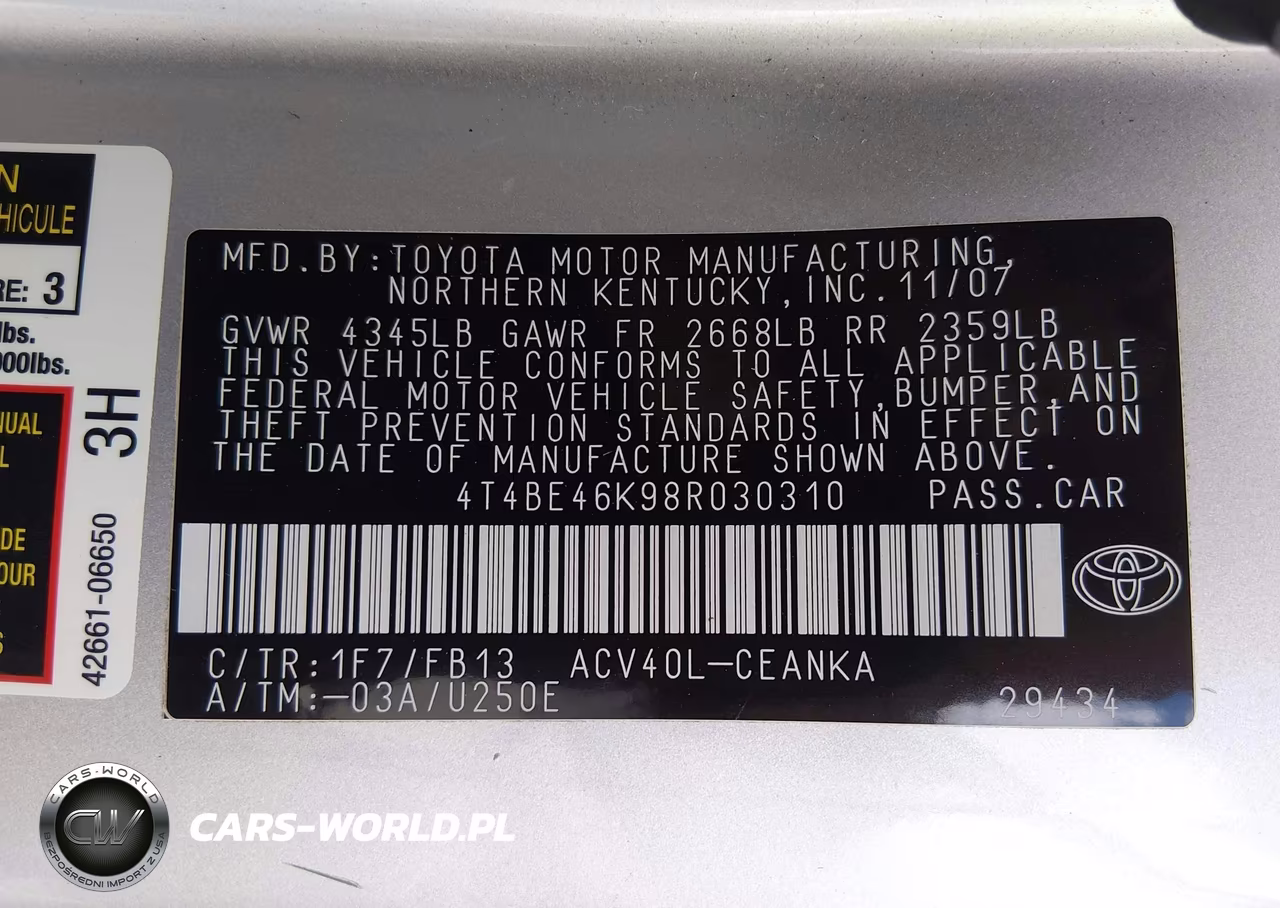 2008 Toyota Camry VIN:4T4BE46K98R030310 - 9
