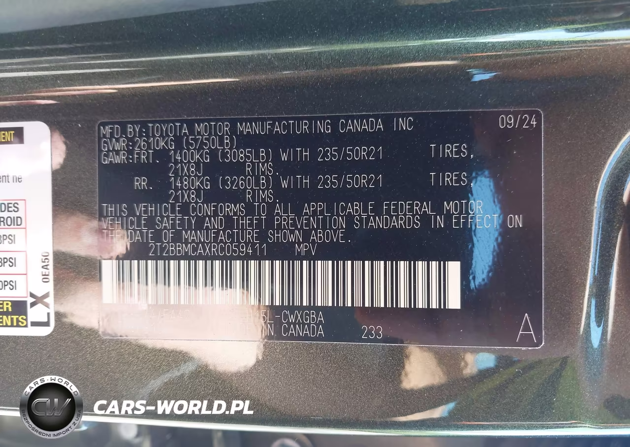 2024 Lexus Rx 350H Premium VIN:2T2BBMCAXRC059411 - 9