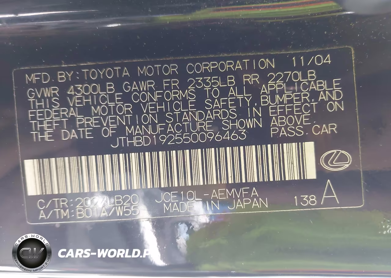 2005 Lexus Is 300 Base W-5-Speed Manual VIN:JTHBD192550096463 - 9