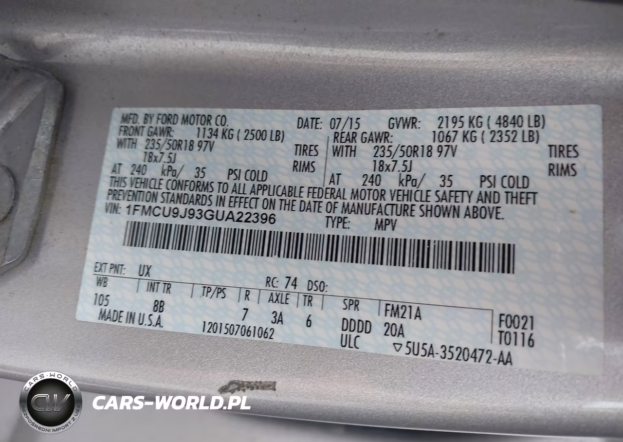 2016 Ford Escape Titanium VIN:1FMCU9J93GUA22396 - 9