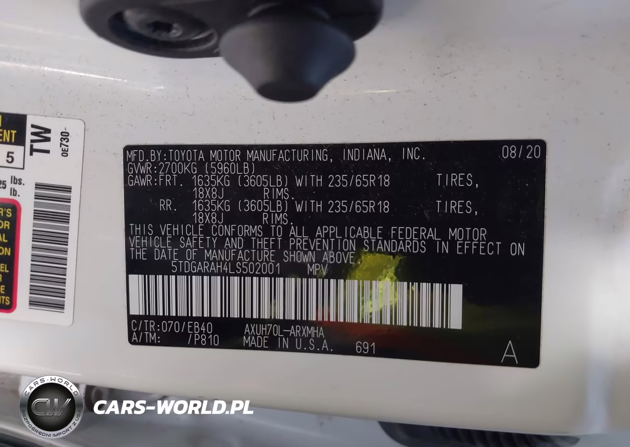 2020 Toyota Highlander Hybrid Xle VIN:5TDGARAH4LS502001 - 9