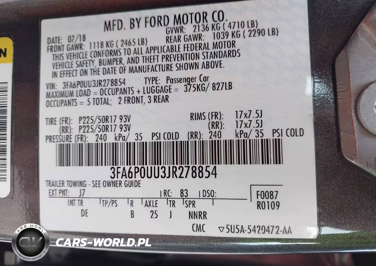 2018 Ford Fusion Hybrid S VIN:3FA6P0UU3JR278854 - 9
