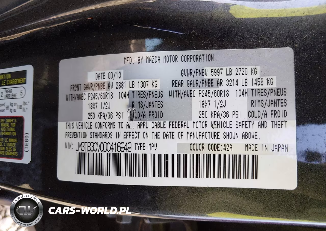 2013 Mazda Cx-9 Touring VIN:JM3TB3CV0D0416949 - 9